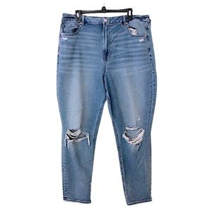 American Eagle Blue Distressed Denim Curvy Mom Jeans Size 18 Long